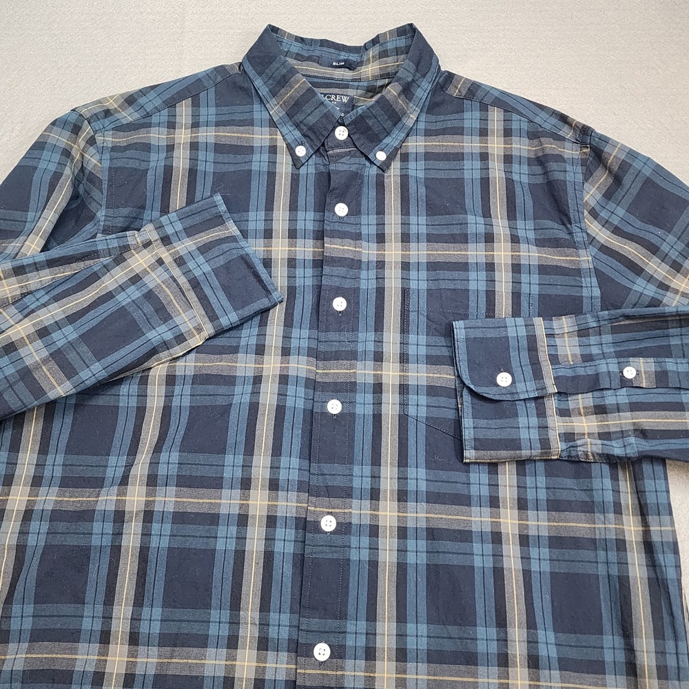 J.Crew Flex Washed Button Down Shirt Blue Plaid Slim Fit Mens‎ Large